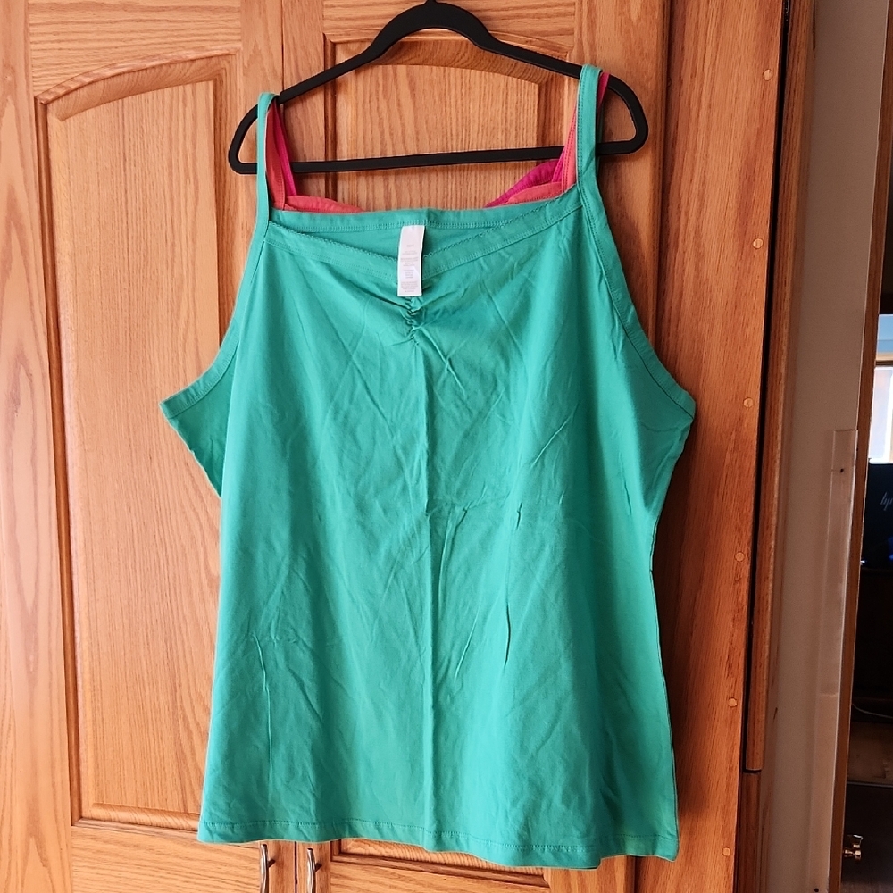 3 Pc Camisole Top with Relaxed Fit Green Red & Pink
